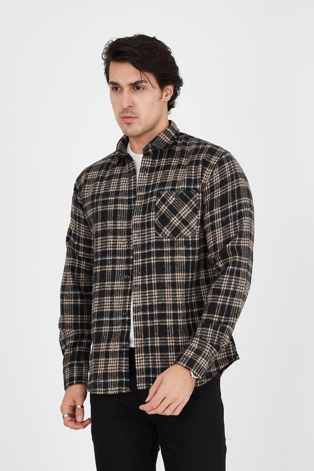 Unisex Oversized Brown Plaid Lumberjack Jacket Shirt for Winter