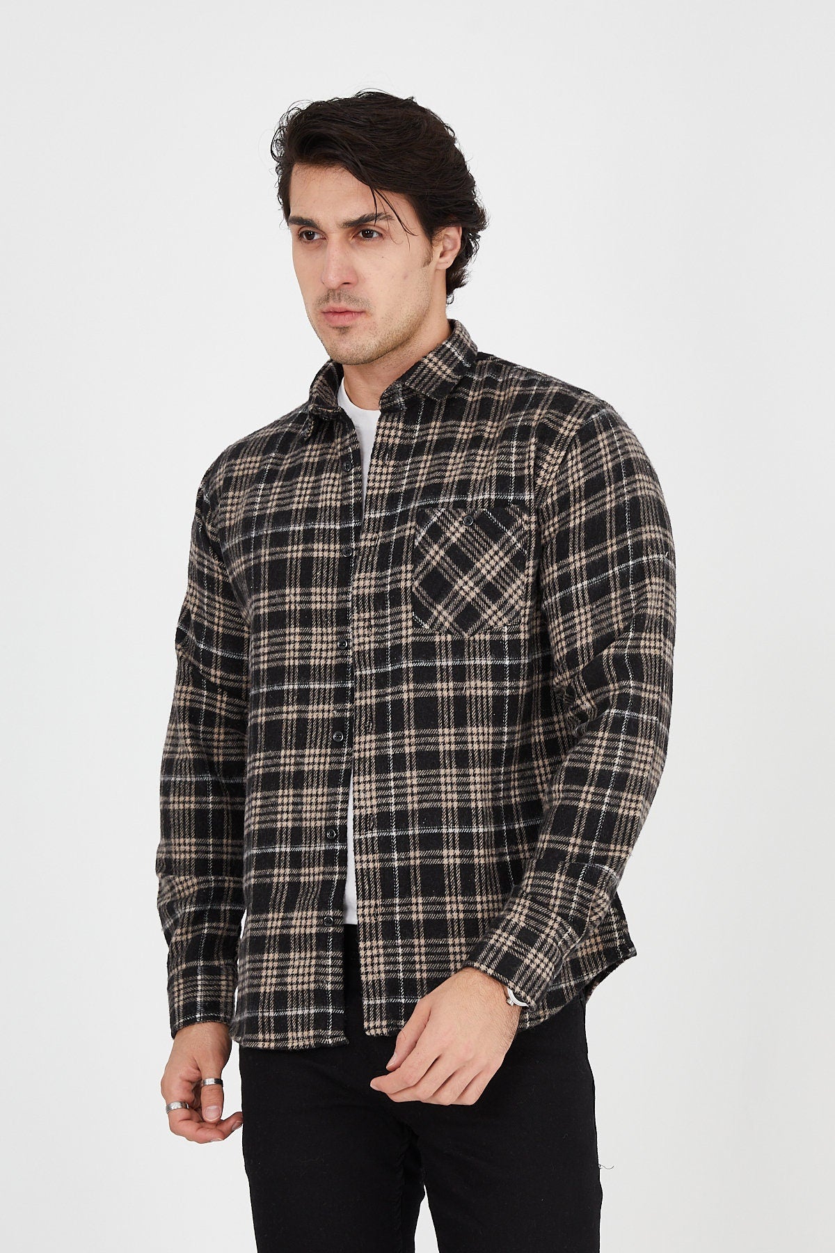 Unisex Oversized Brown Plaid Lumberjack Jacket Shirt for Winter