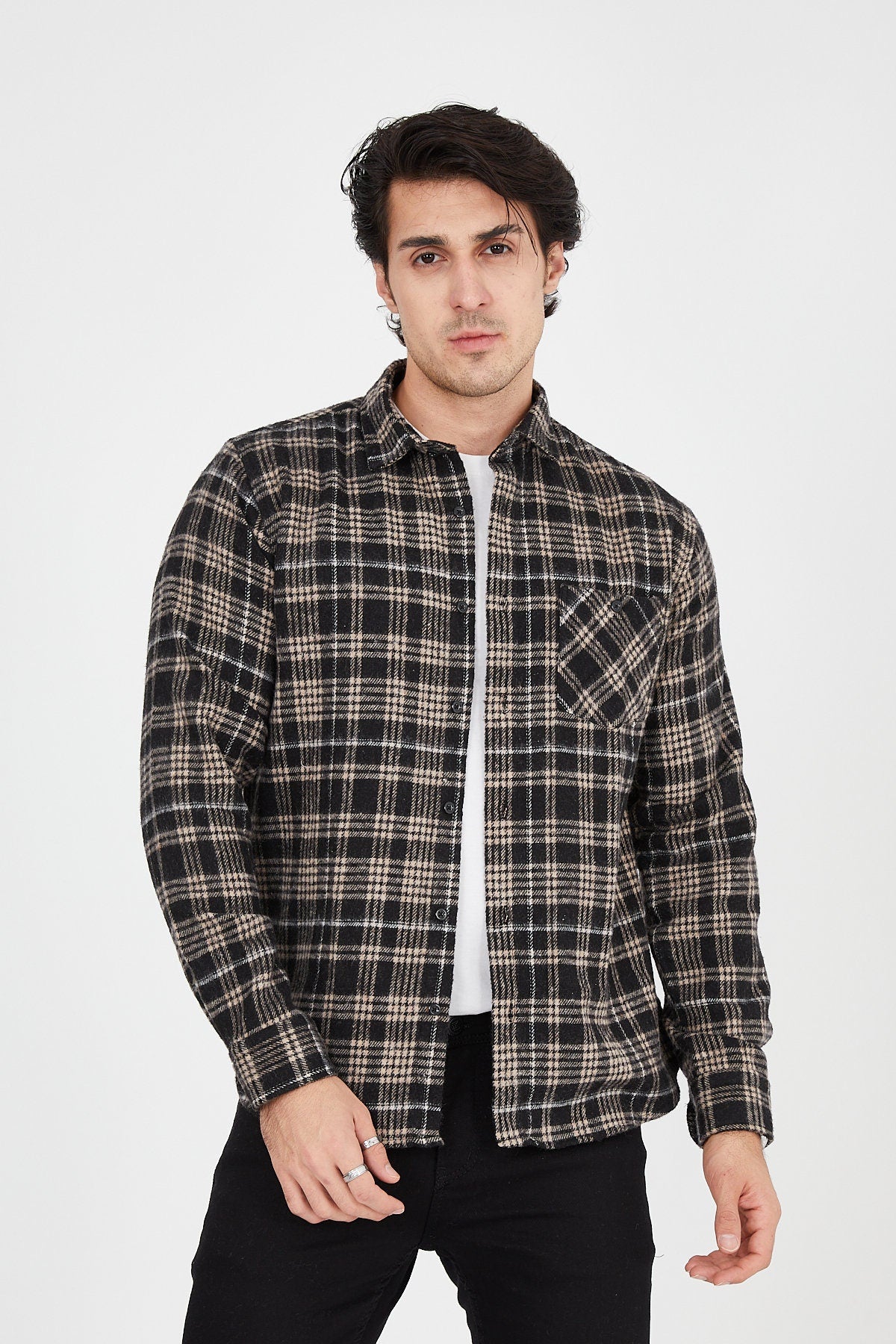 Unisex Oversized Brown Plaid Lumberjack Jacket Shirt for Winter