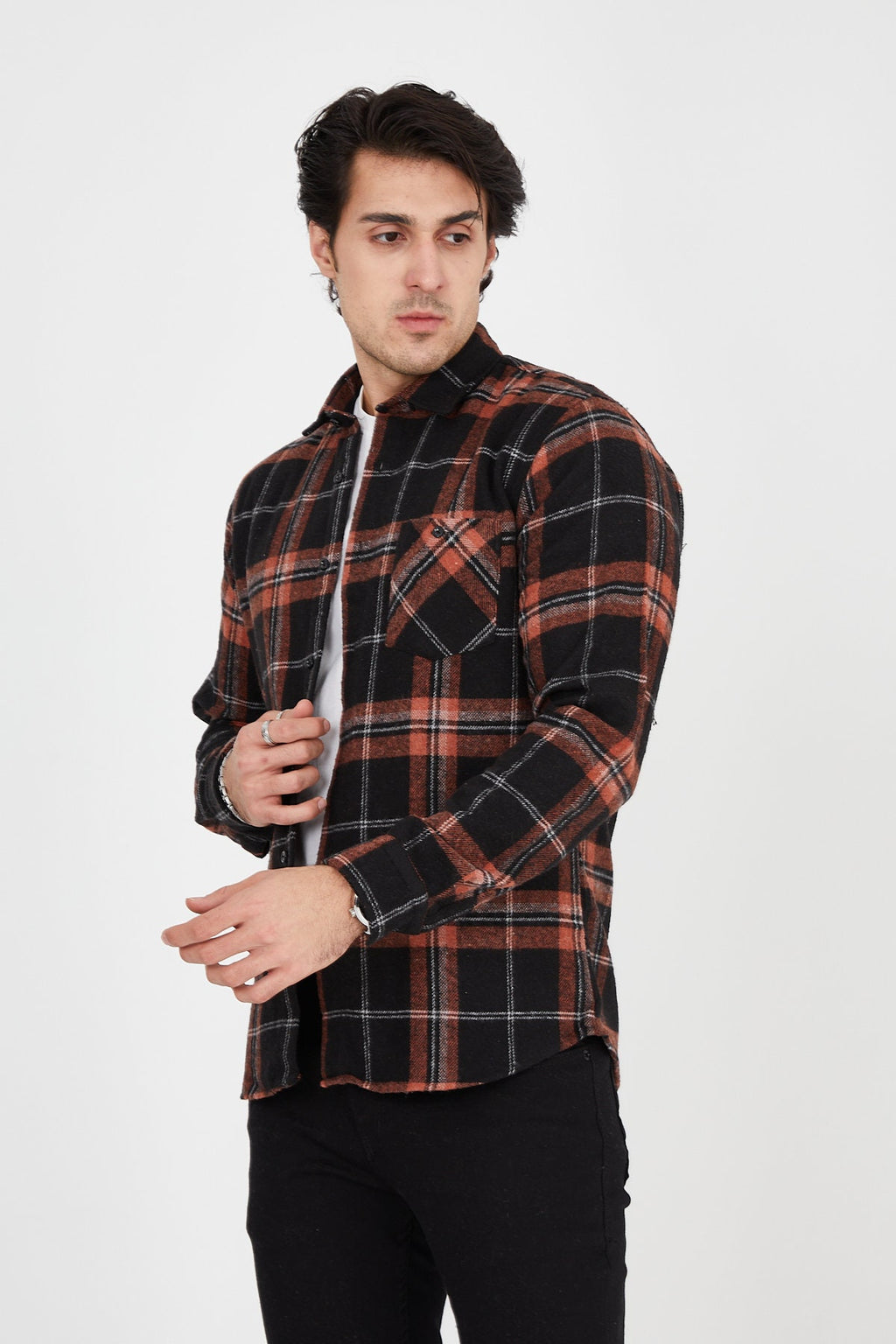 Unisex Oversized Orange Plaid Lumberjack Jacket Shirt for Winter