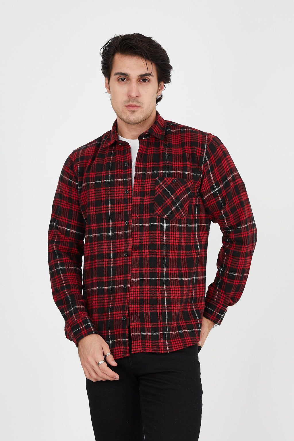 Unisex Oversized Red Plaid Lumberjack Jacket Shirt for Winter