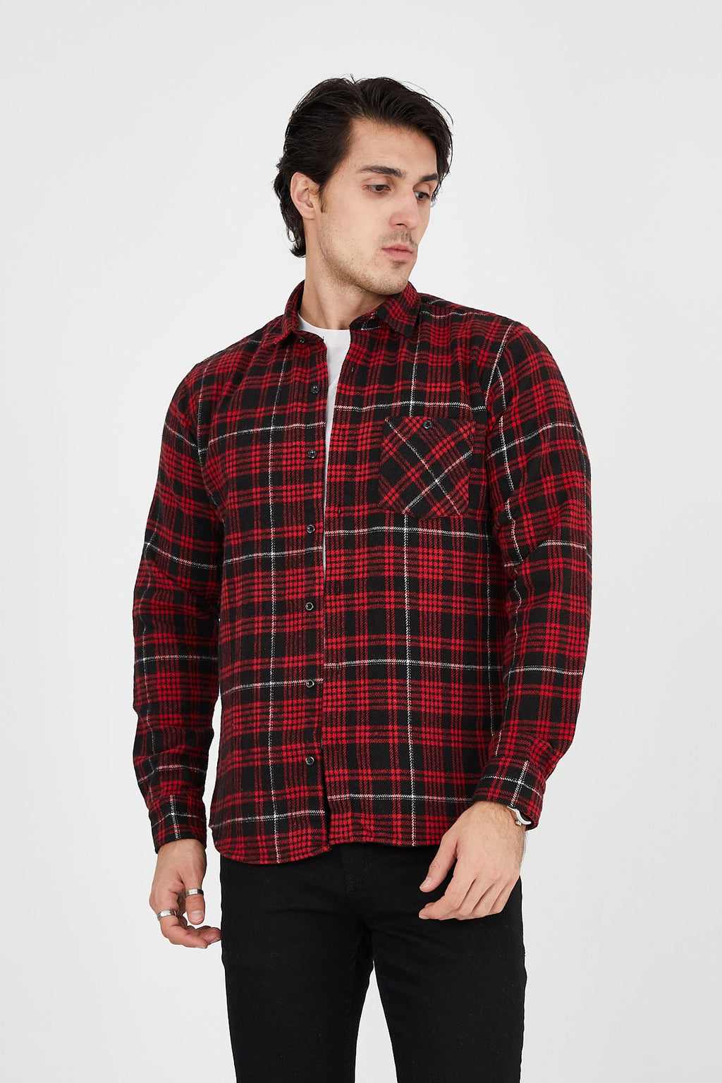 Unisex Oversized Red Plaid Lumberjack Jacket Shirt for Winter