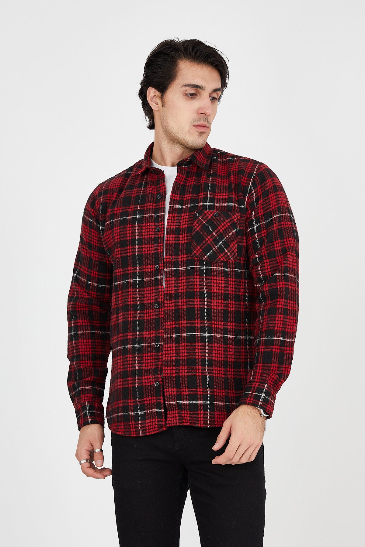 Unisex Oversized Red Plaid Lumberjack Jacket Shirt for Winter