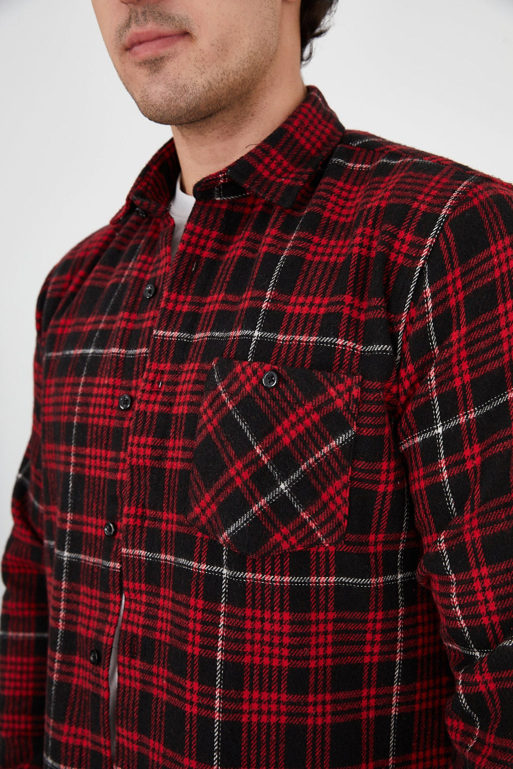 Unisex Oversized Red Plaid Lumberjack Jacket Shirt for Winter