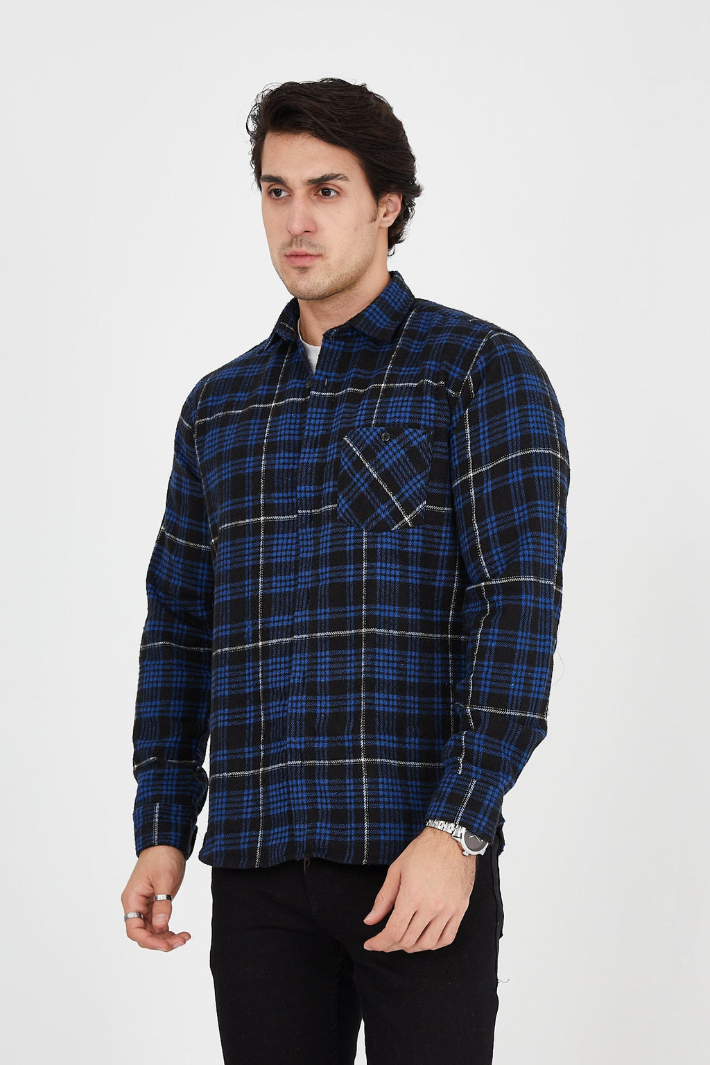 Unisex Oversized Blue Plaid Lumberjack Jacket Shirt for Winter