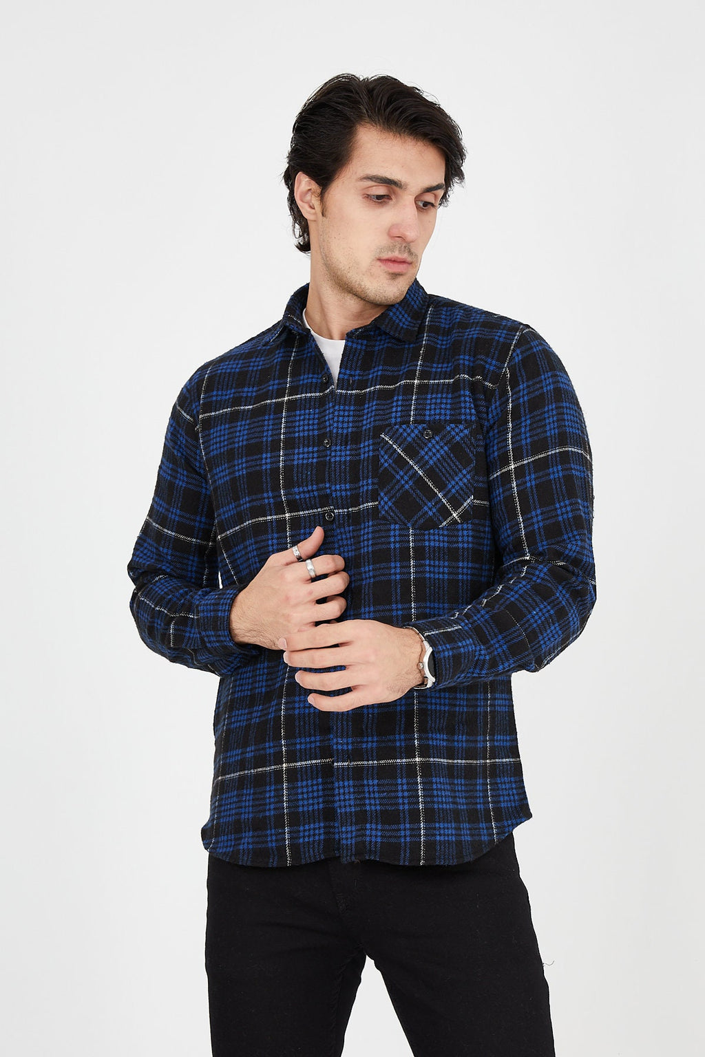 Unisex Oversized Blue Plaid Lumberjack Jacket Shirt for Winter