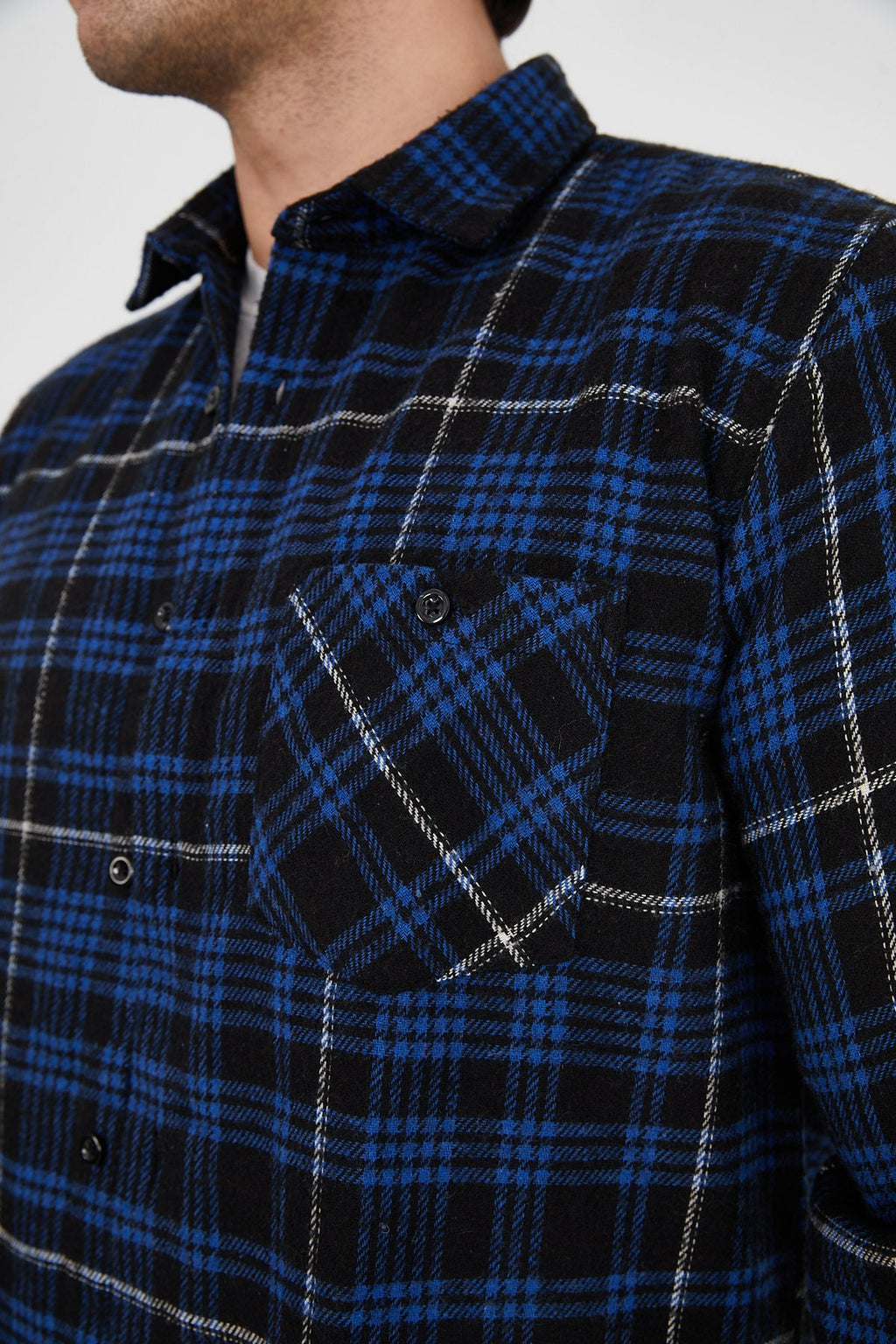Unisex Oversized Blue Plaid Lumberjack Jacket Shirt for Winter