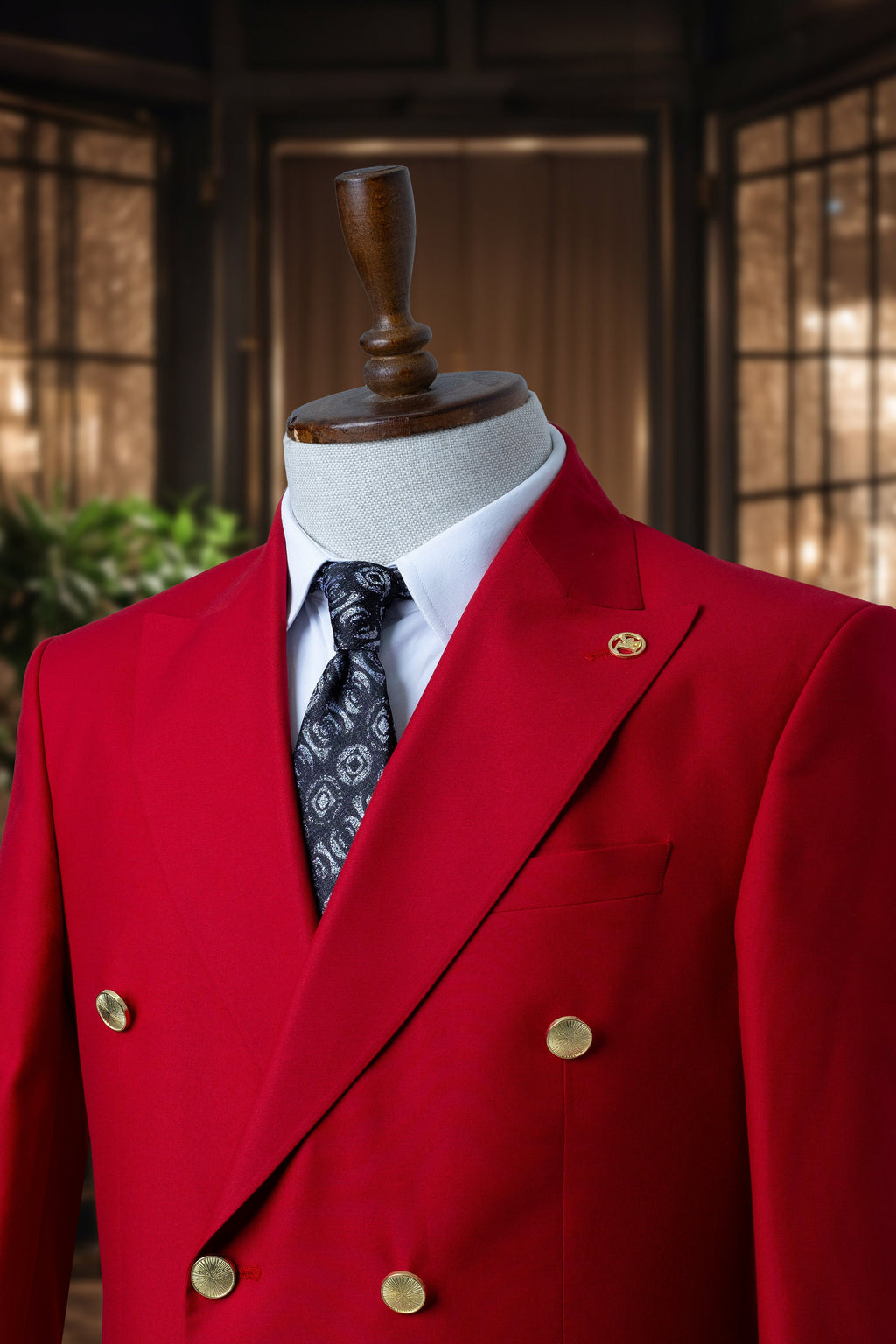 Double Breasted Red Men’s Suit, Golden 6 Button Casual , Slim Fit, Classic Wear Men's Suit