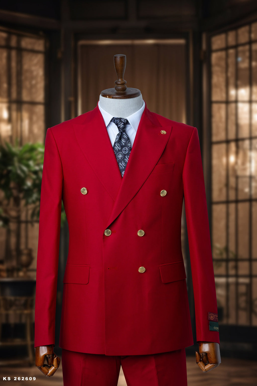 Double Breasted Red Men’s Suit, Golden 6 Button Casual , Slim Fit, Classic Wear Men's Suit