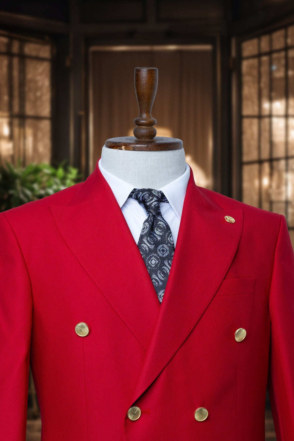 Double Breasted Red Men’s Suit, Golden 6 Button Casual , Slim Fit, Classic Wear Men's Suit