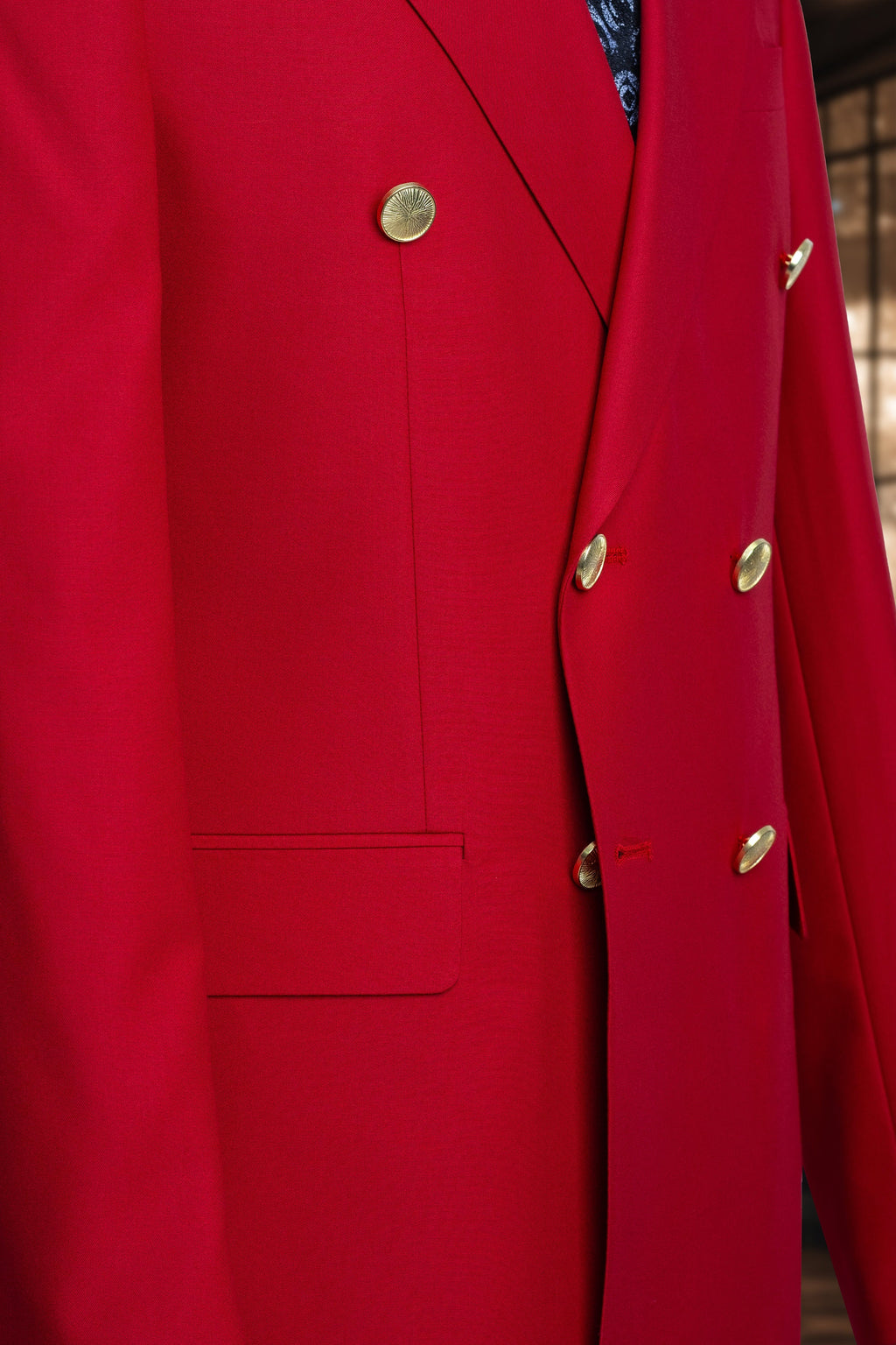 Double Breasted Red Men’s Suit, Golden 6 Button Casual , Slim Fit, Classic Wear Men's Suit