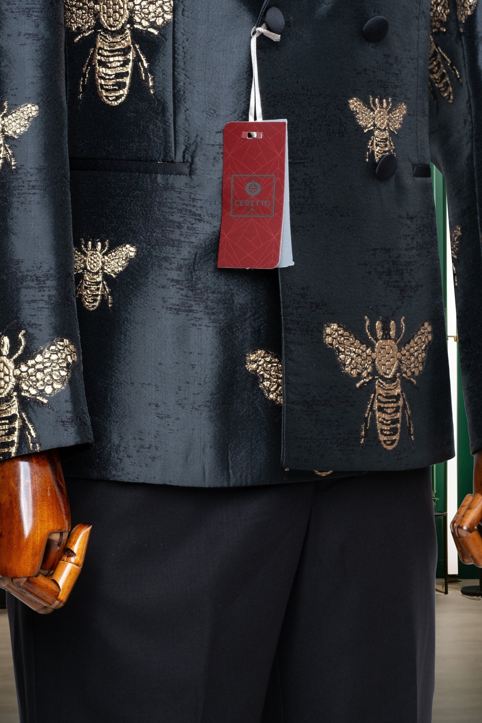 Black Jacquard Men's Tuxedo - Groom Suit - Wedding Suit Peak Lapel Slim Fit Double Breasted Men's Suit