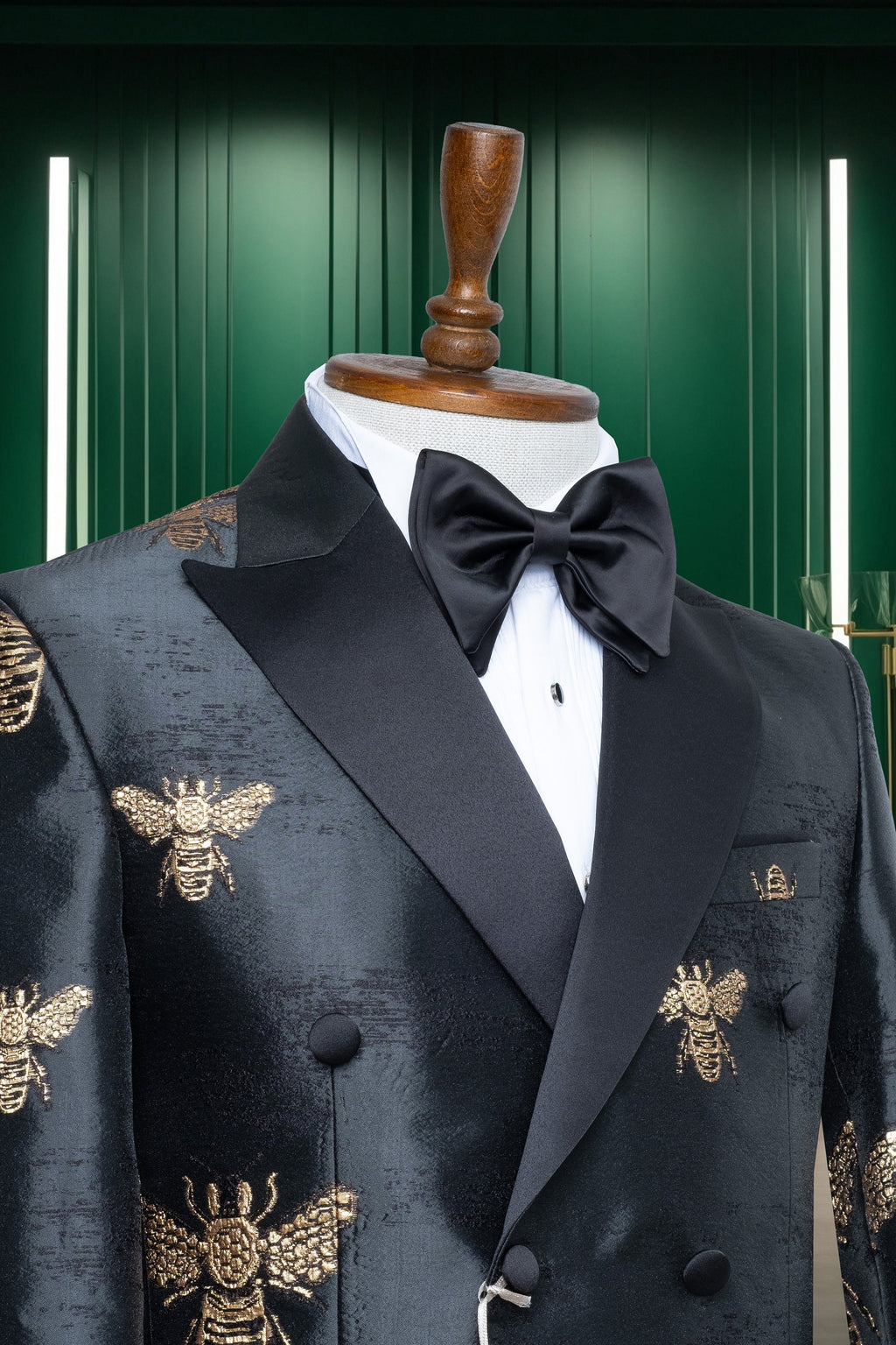 Black Jacquard Men's Tuxedo - Groom Suit - Wedding Suit Peak Lapel Slim Fit Double Breasted Men's Suit