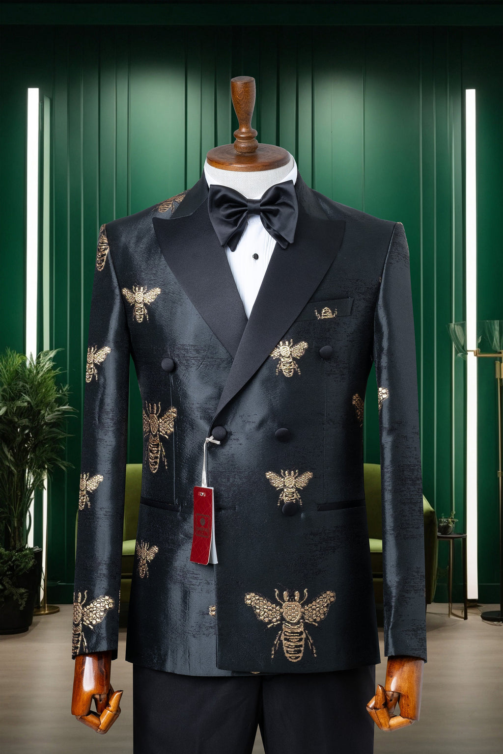 Black Jacquard Men's Tuxedo - Groom Suit - Wedding Suit Peak Lapel Slim Fit Double Breasted Men's Suit