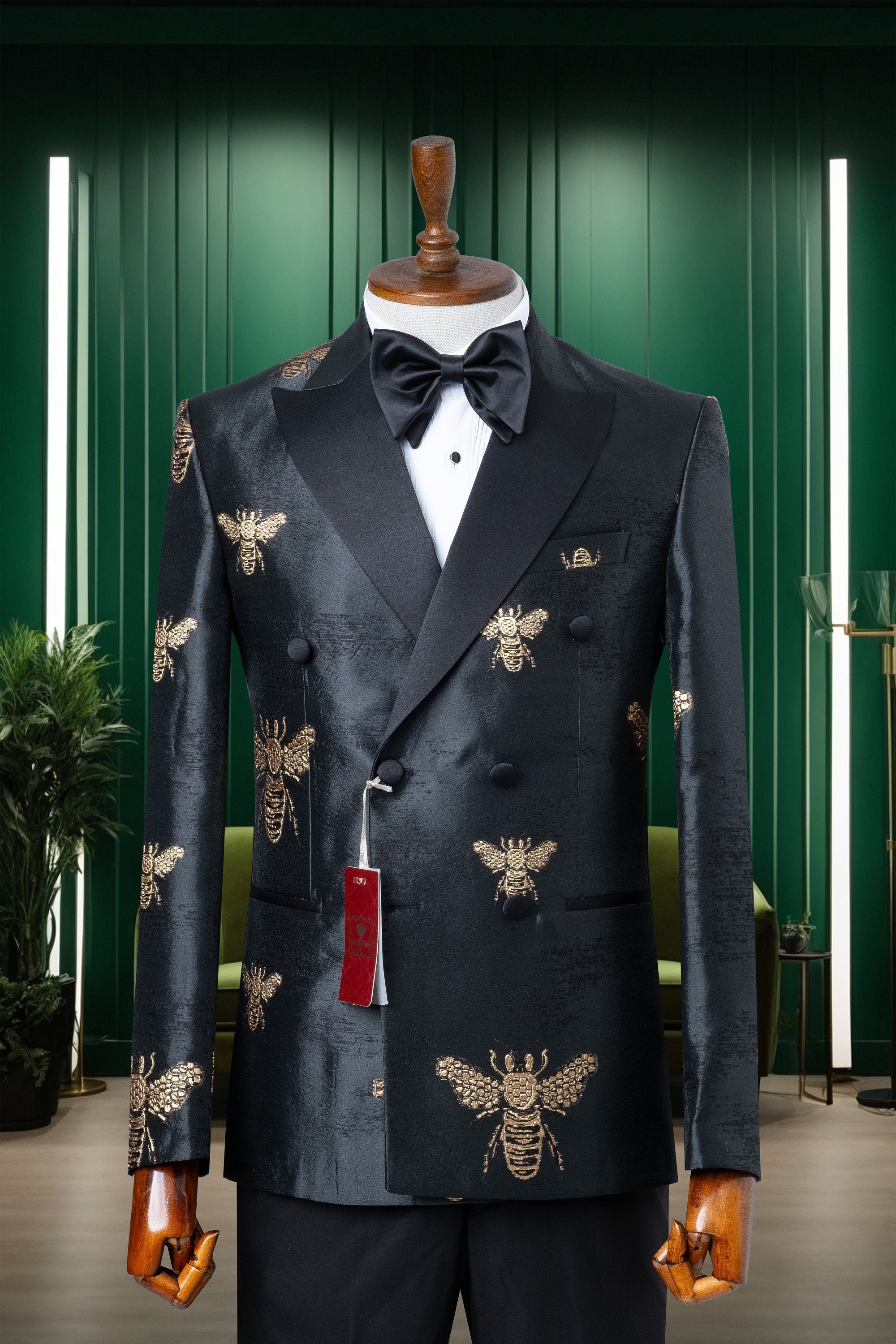 Black Jacquard Men's Tuxedo - Groom Suit - Wedding Suit Peak Lapel Slim Fit Double Breasted Men's Suit