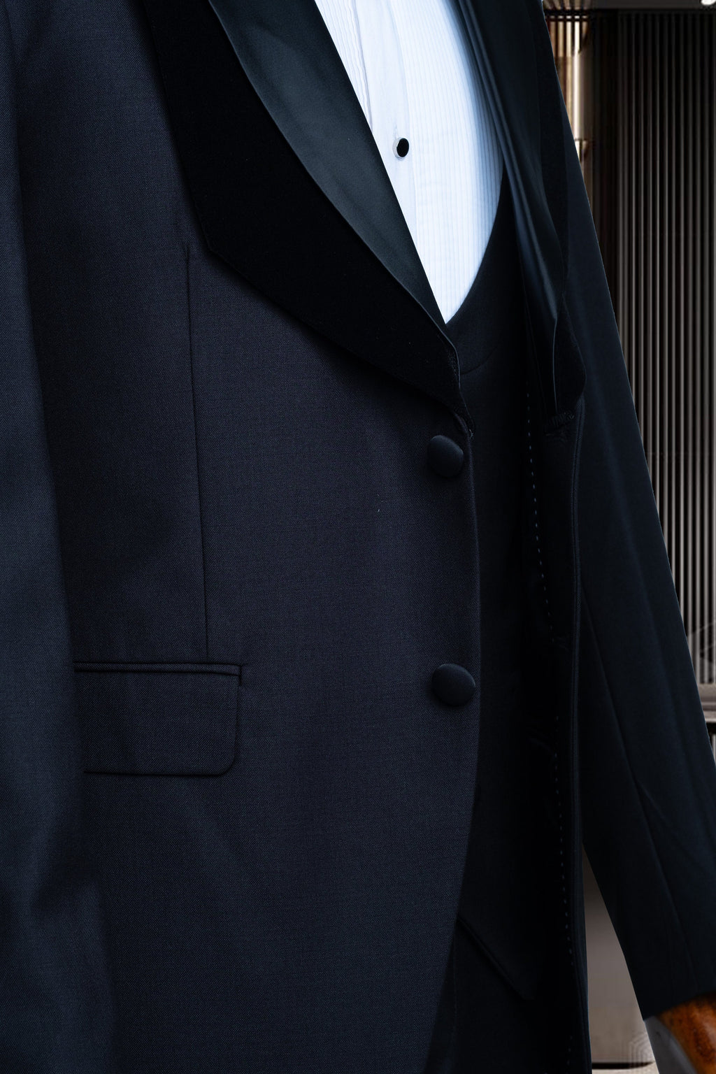 Black Suits Men 3 Piece Slim Fit One Button Wedding Groom Party Wear Coat Pant, Peak Lapel, Black Slim Fit Satin Peak Lapel Wedding Suit