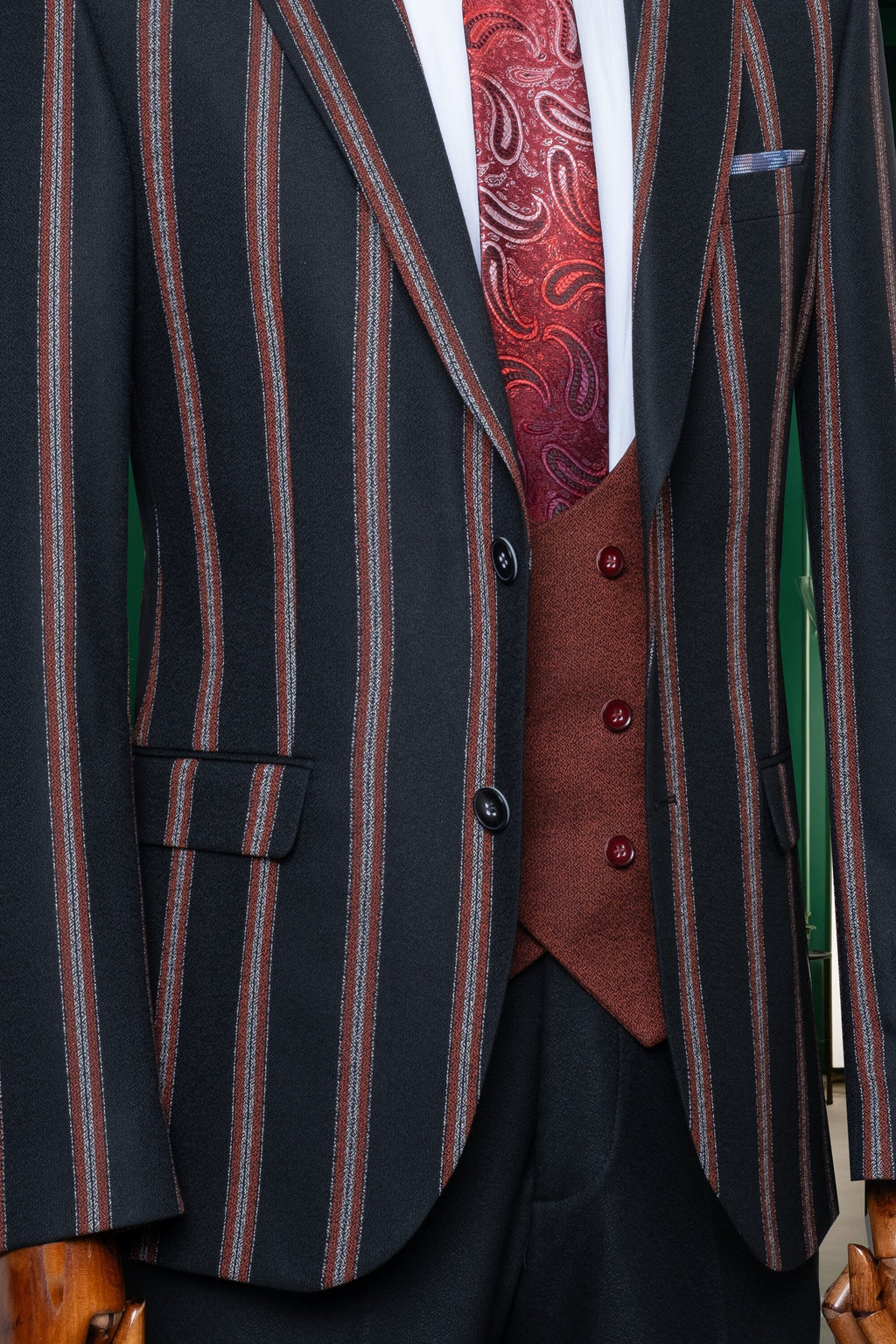 Black Color Men’s Suit , Three Piece Peak Lapel, Two Button , Flap Pocket, Men's Suit