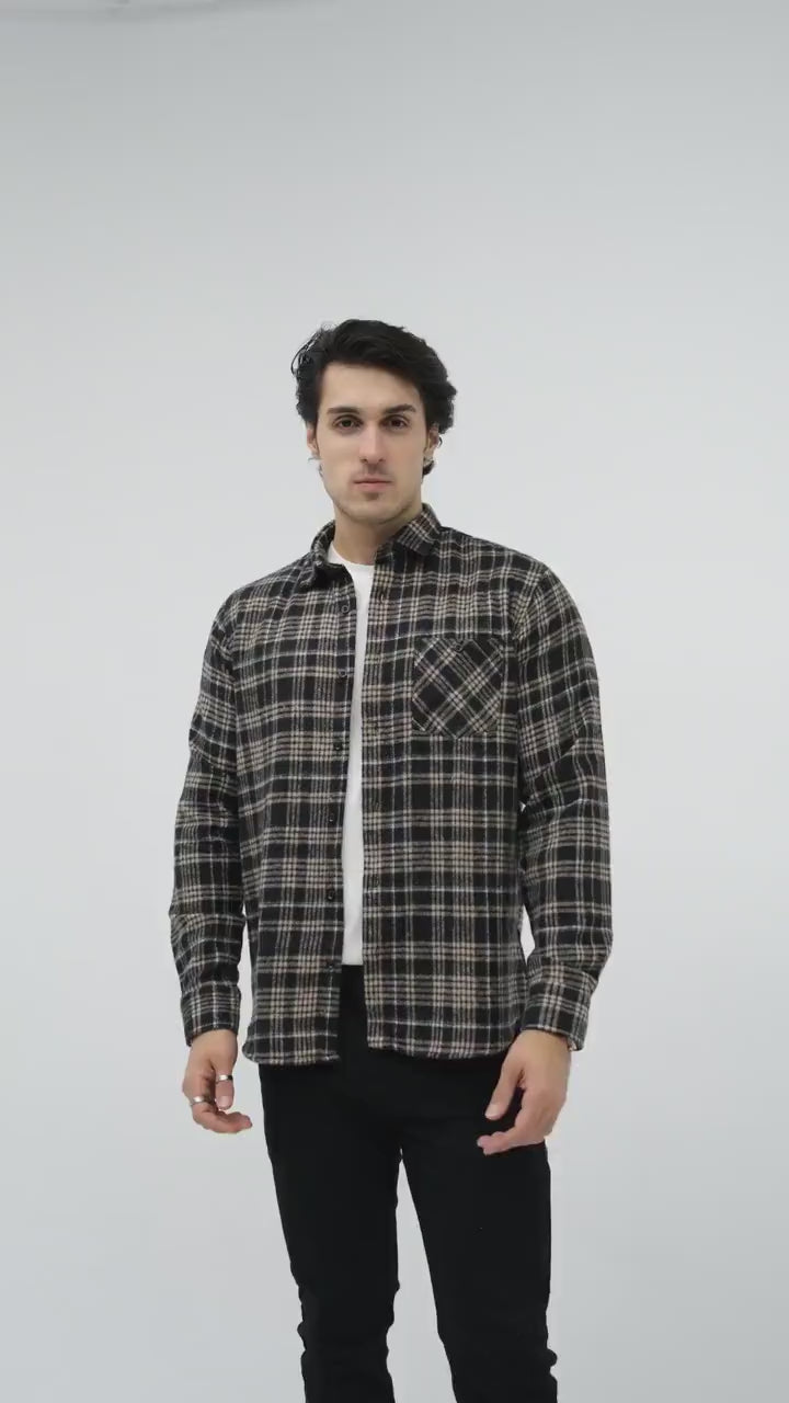 Unisex Oversized Brown Plaid Lumberjack Jacket Shirt for Winter